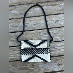 Antonello Tedde Purse Womens Black Cream Linen Handmade Eco-conscious Woven